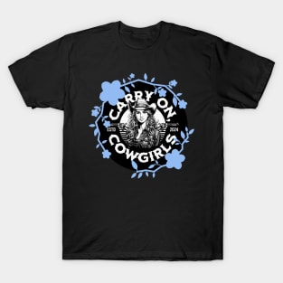 Carry On Cowgirls (blue flowers, circular text) T-Shirt